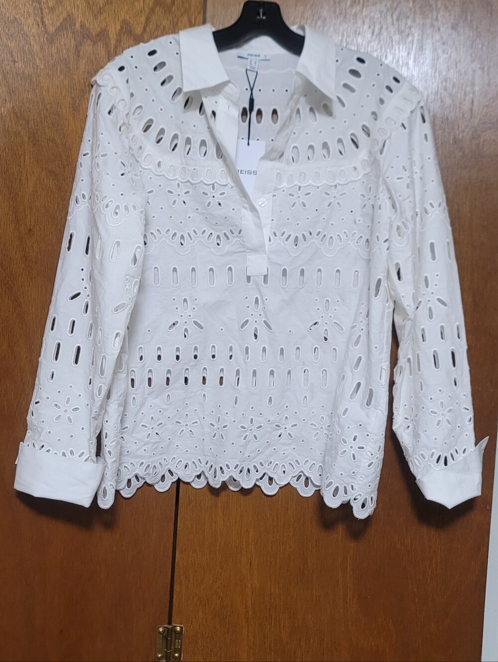 REISS Embroidered White Enid Cotton Shirt Size 6